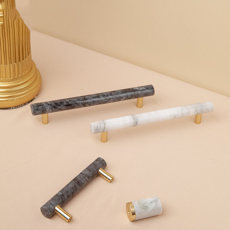 Comforsyco Natural Marble Brass Cabinet Pulls and Knobs