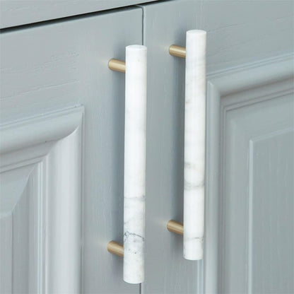 Comforsyco Natural Marble Brass Cabinet Pulls and Knobs