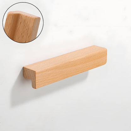 L-shaped wood cabinet handle in style A with 96 mm centers, mounted as matching hardware on double cabinet doors