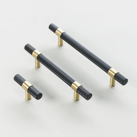 Comforsyco Nordic Black Mesh Knurled Brass Handle Simple Cabinet Wardrobe Pulls