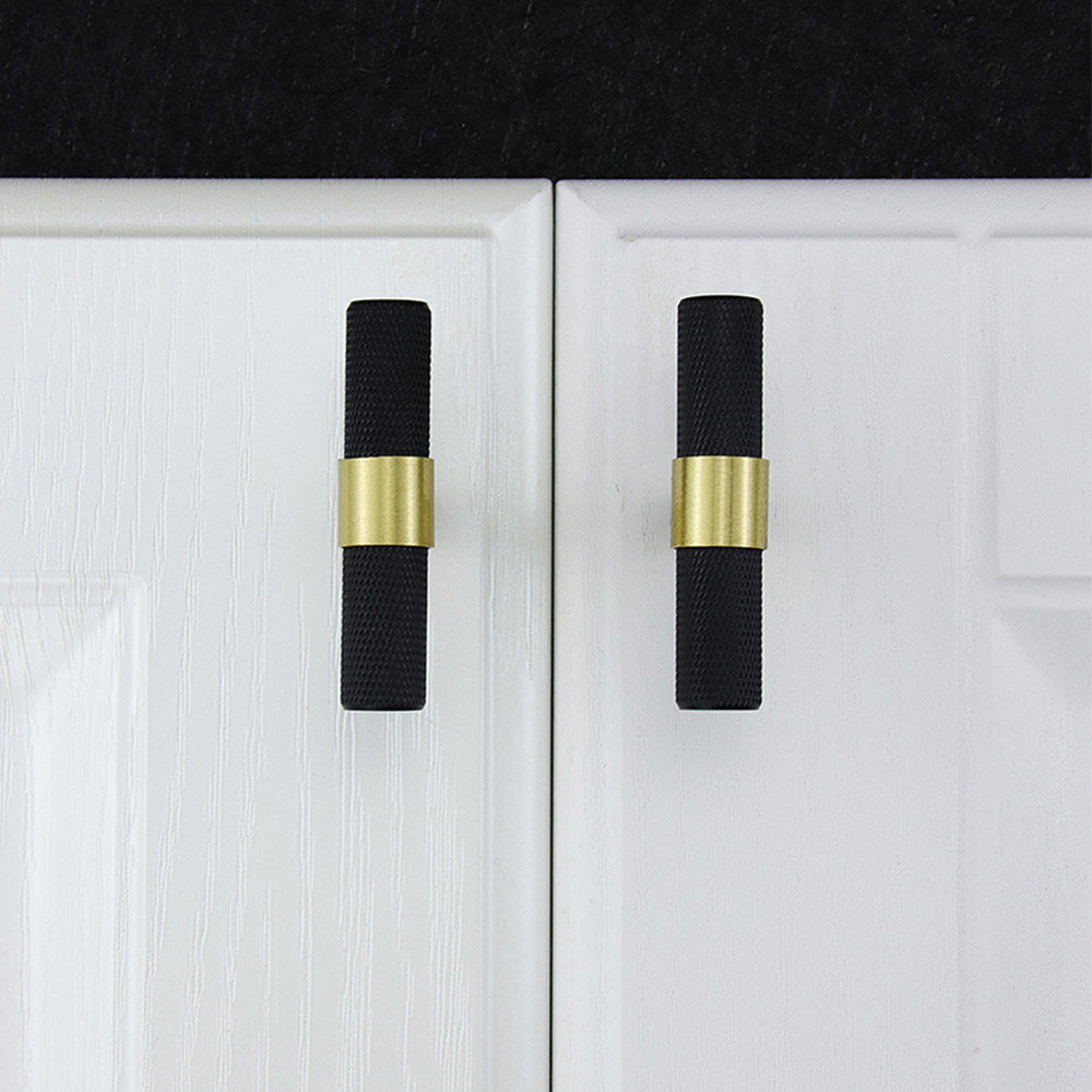 Comforsyco Nordic Black Mesh Knurled Brass Handle Simple Cabinet Wardrobe Pulls