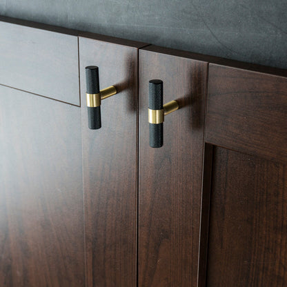Comforsyco Nordic Black Mesh Knurled Brass Handle Simple Cabinet Wardrobe Pulls