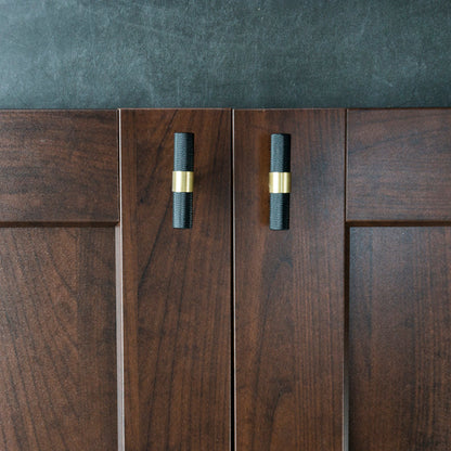 Comforsyco Nordic Black Mesh Knurled Brass Handle Simple Cabinet Wardrobe Pulls