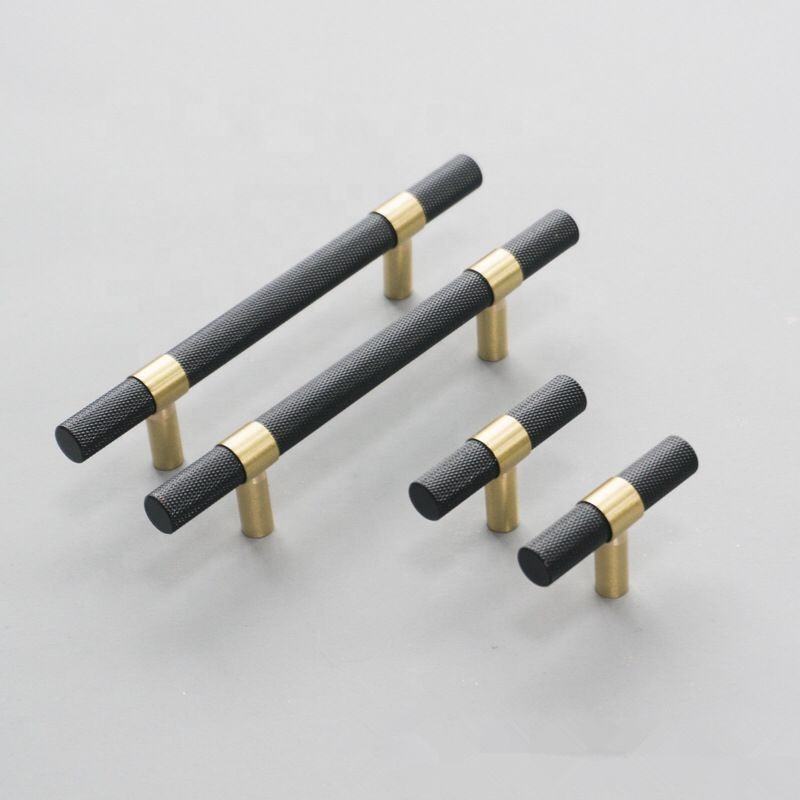 Comforsyco Nordic Black Mesh Knurled Brass Handle Simple Cabinet Wardrobe Pulls