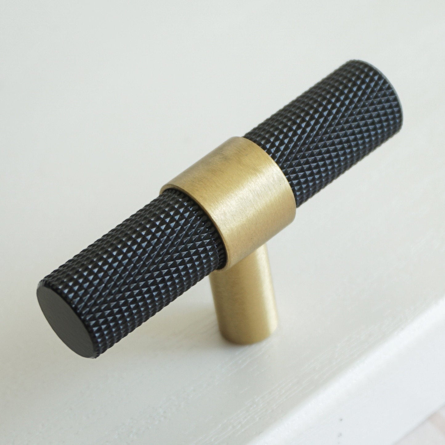 Comforsyco Nordic Black Mesh Knurled Brass Handle Simple Cabinet Wardrobe Pulls