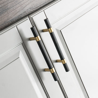 Comforsyco Nordic Black Mesh Knurled Brass Handle Simple Cabinet Wardrobe Pulls