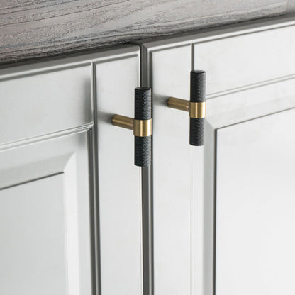 Comforsyco Nordic Black Mesh Knurled Brass Handle Simple Cabinet Wardrobe Pulls