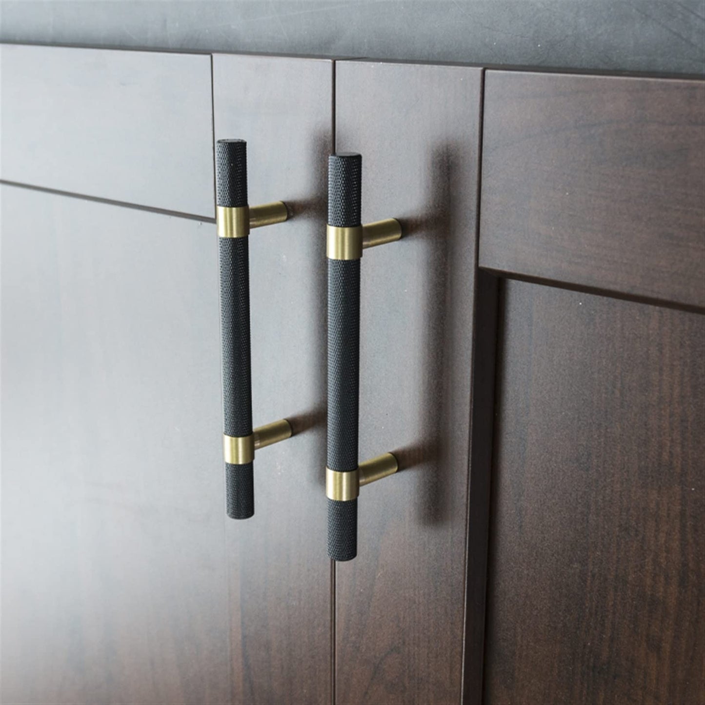 Comforsyco Nordic Black Mesh Knurled Brass Handle Simple Cabinet Wardrobe Pulls