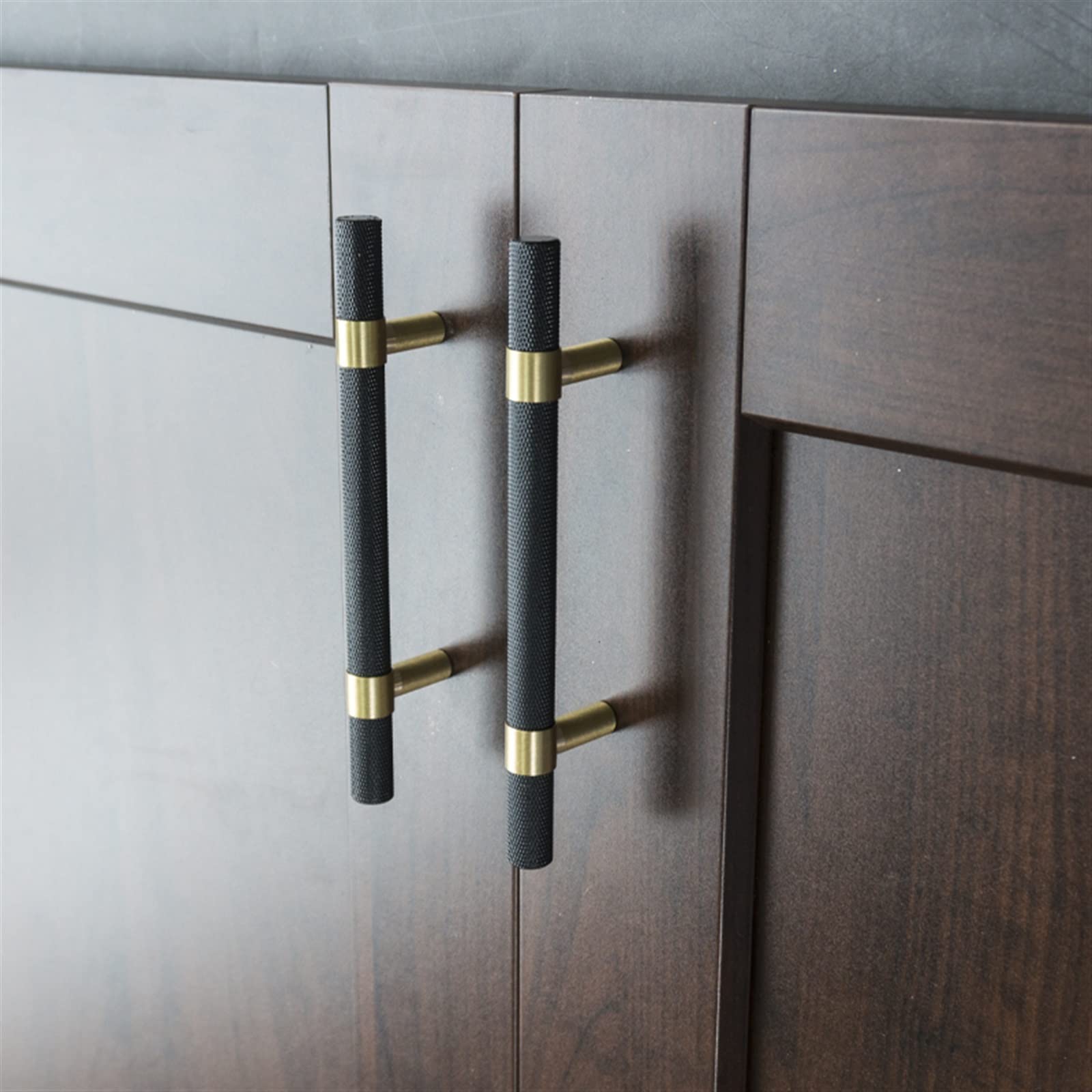 Comforsyco Nordic Black Mesh Knurled Brass Handle Simple Cabinet Wardrobe Pulls