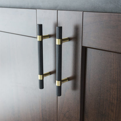 Comforsyco Nordic Black Mesh Knurled Brass Handle Simple Cabinet Wardrobe Pulls