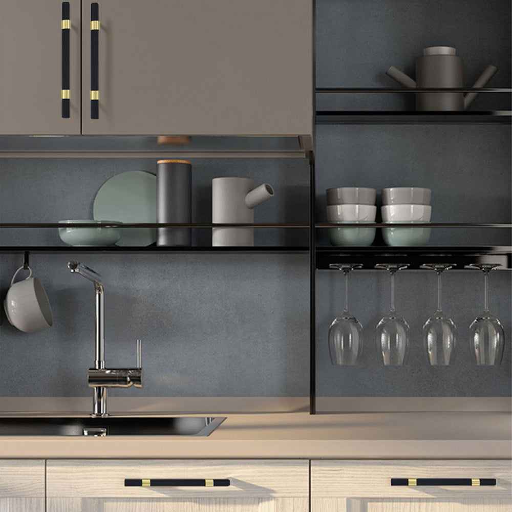 Comforsyco Nordic Black Mesh Knurled Brass Handle Simple Cabinet Wardrobe Pulls