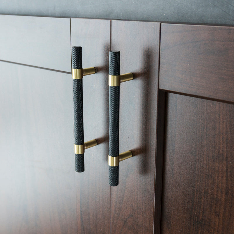 Comforsyco Nordic Black Mesh Knurled Brass Handle Simple Cabinet Wardrobe Pulls