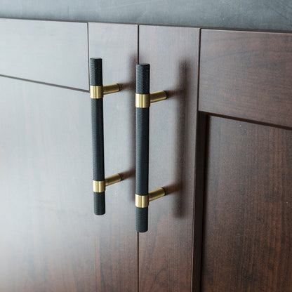 Comforsyco Nordic Black Mesh Knurled Brass Handle Simple Cabinet Wardrobe Pulls