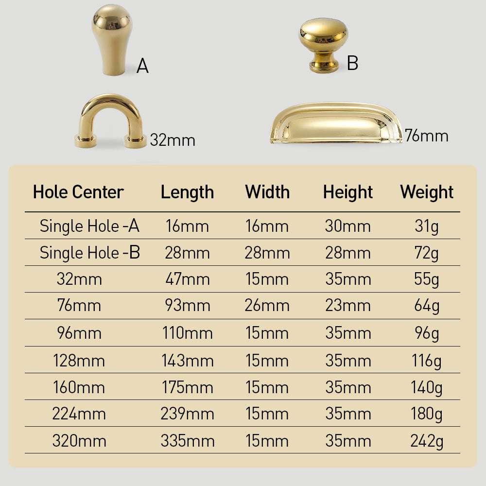 Comforsyco Nordic Brass Cabinet Pulls, Knobs, and Cup Pulls