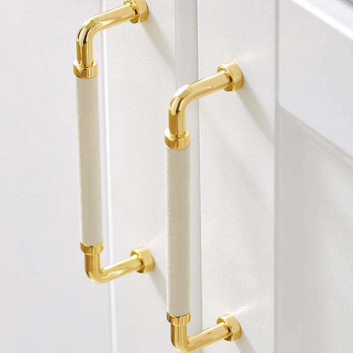 Comforsyco Polished Gold Leather Cabinet Pulls and Knobs
