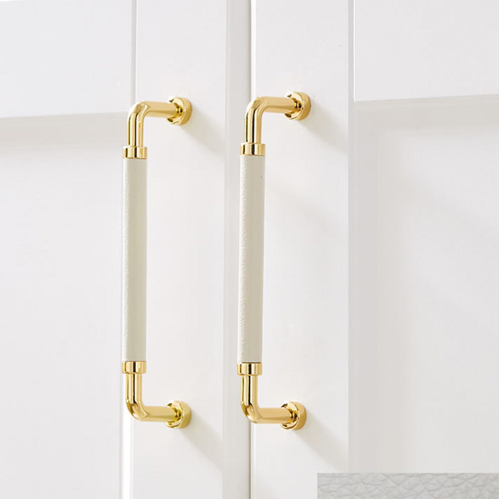 Comforsyco Polished Gold Leather Cabinet Pulls and Knobs