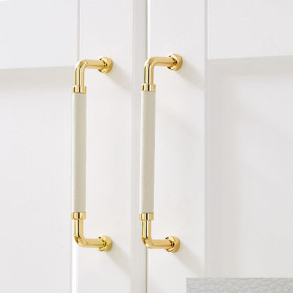 Comforsyco Polished Gold Leather Cabinet Pulls and Knobs