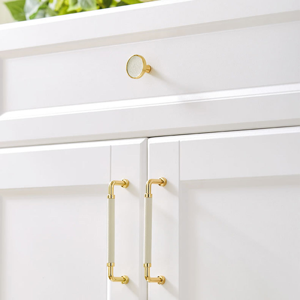 Comforsyco Polished Gold Leather Cabinet Pulls and Knobs
