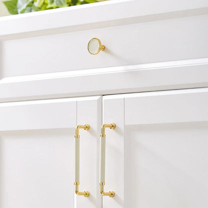 Comforsyco Polished Gold Leather Cabinet Pulls and Knobs