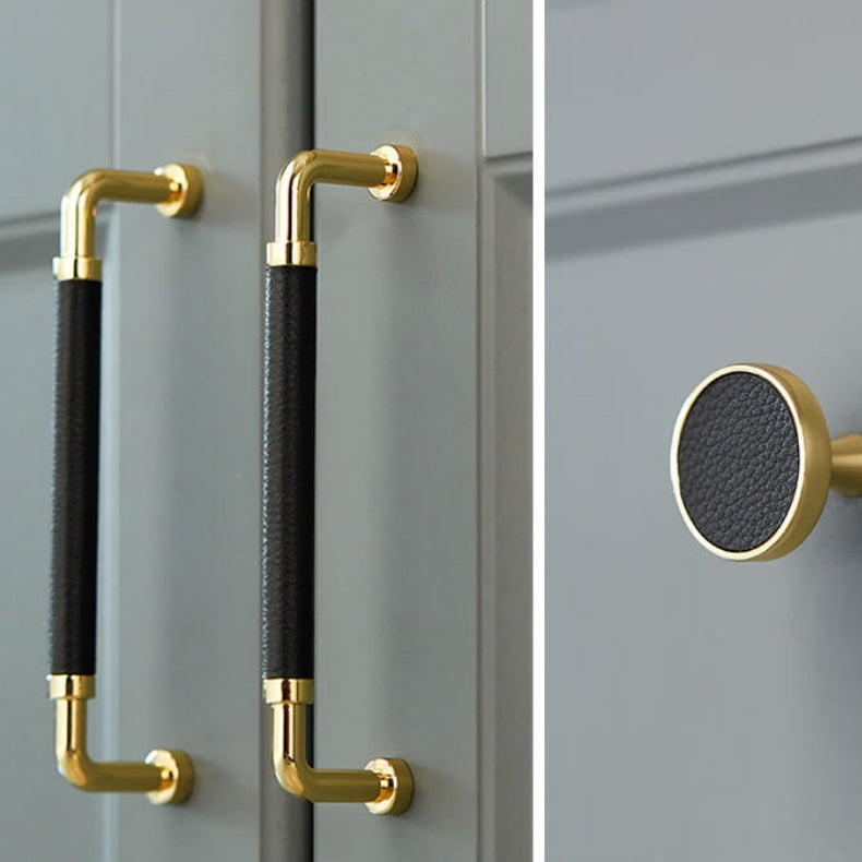 Comforsyco Polished Gold Leather Cabinet Pulls and Knobs