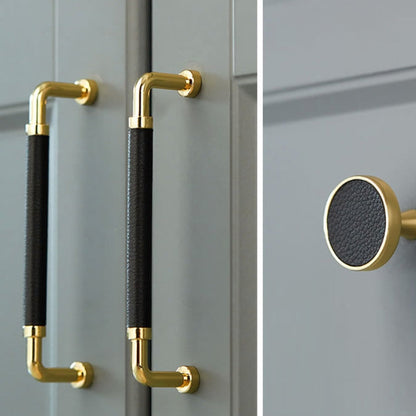 Comforsyco Polished Gold Leather Cabinet Pulls and Knobs