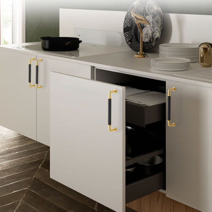 Comforsyco Polished Gold Leather Cabinet Pulls and Knobs