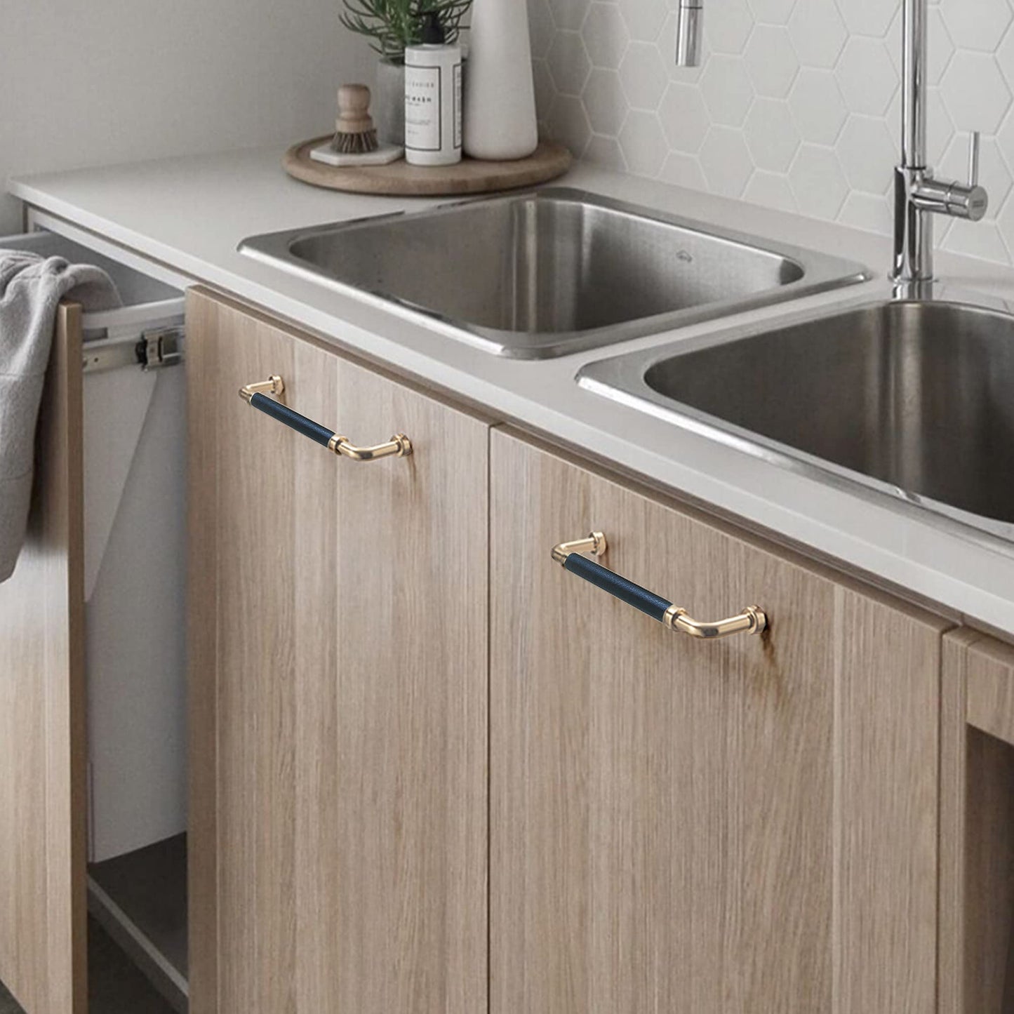 Comforsyco Polished Gold Leather Cabinet Pulls and Knobs