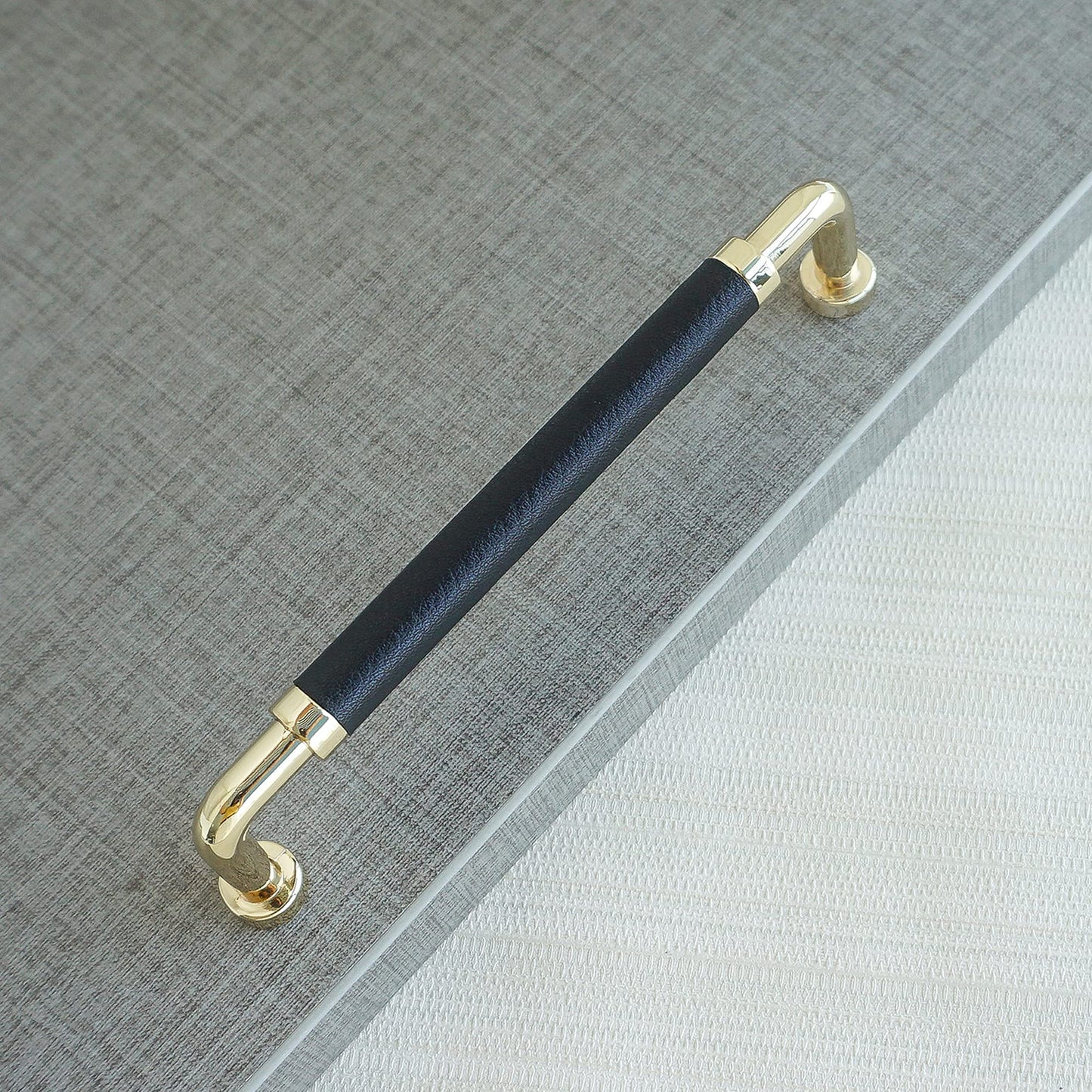Comforsyco Polished Gold Leather Cabinet Pulls and Knobs