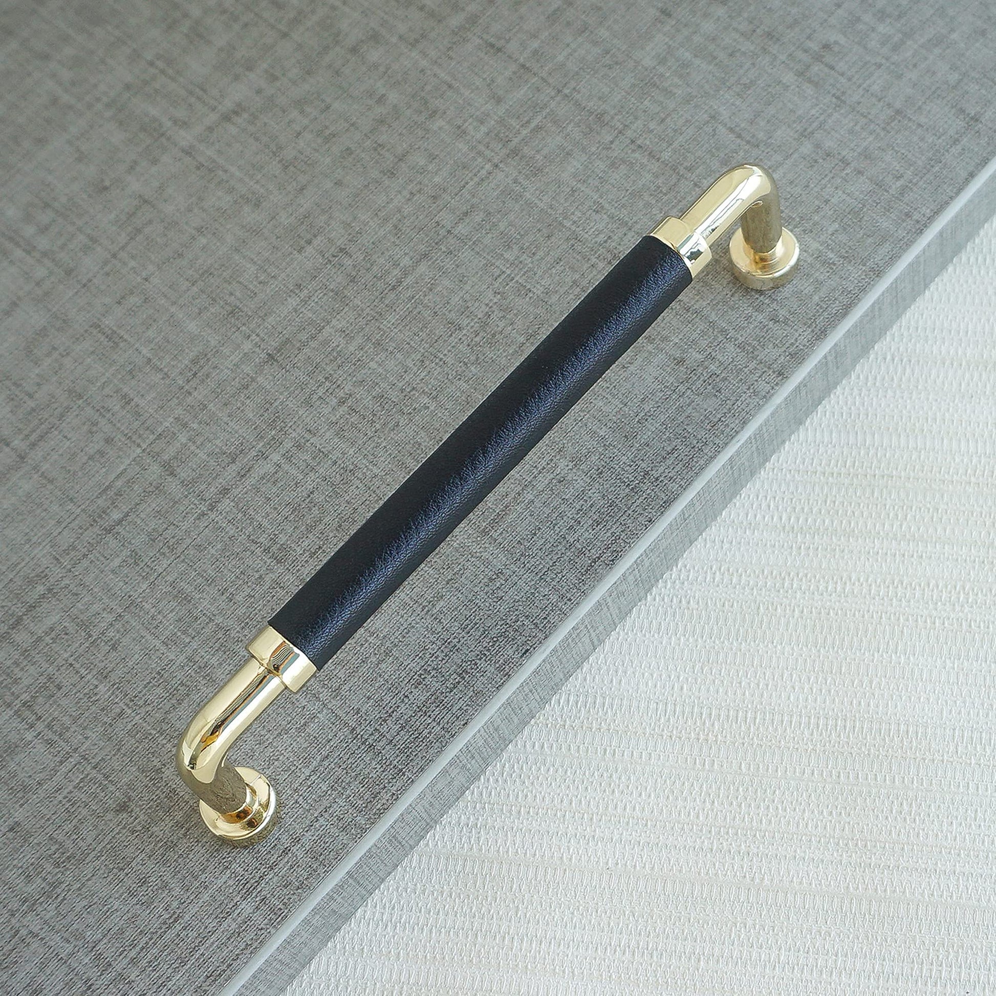 Comforsyco Polished Gold Leather Cabinet Pulls and Knobs