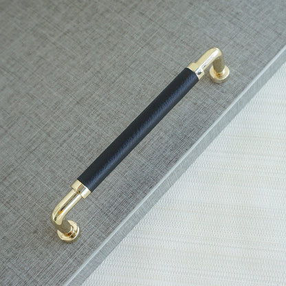Comforsyco Polished Gold Leather Cabinet Pulls and Knobs