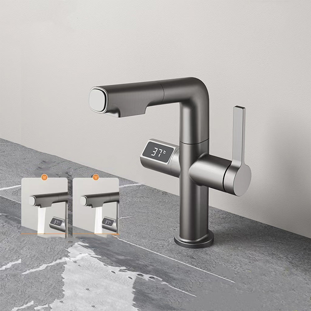 Pull-Out Bathroom Sink Faucet With Digital Temperature Display