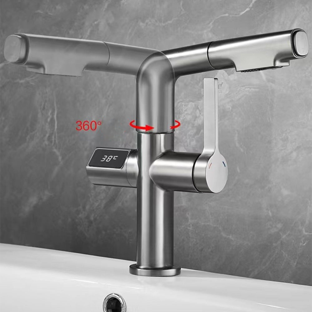 Pull-Out Bathroom Sink Faucet With Digital Temperature Display