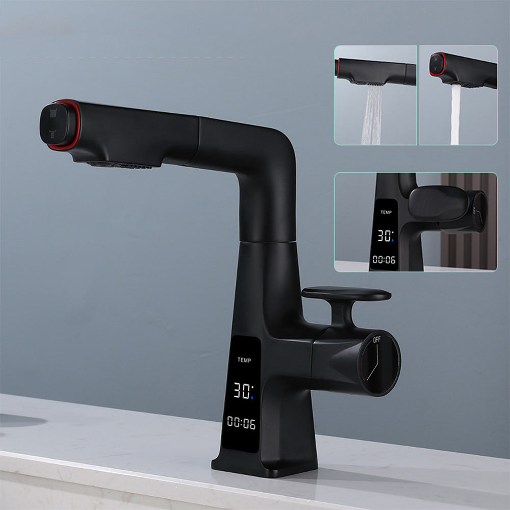 Pull-Out Digital Display Bathroom Sink Faucet With Dual Spray Modes
