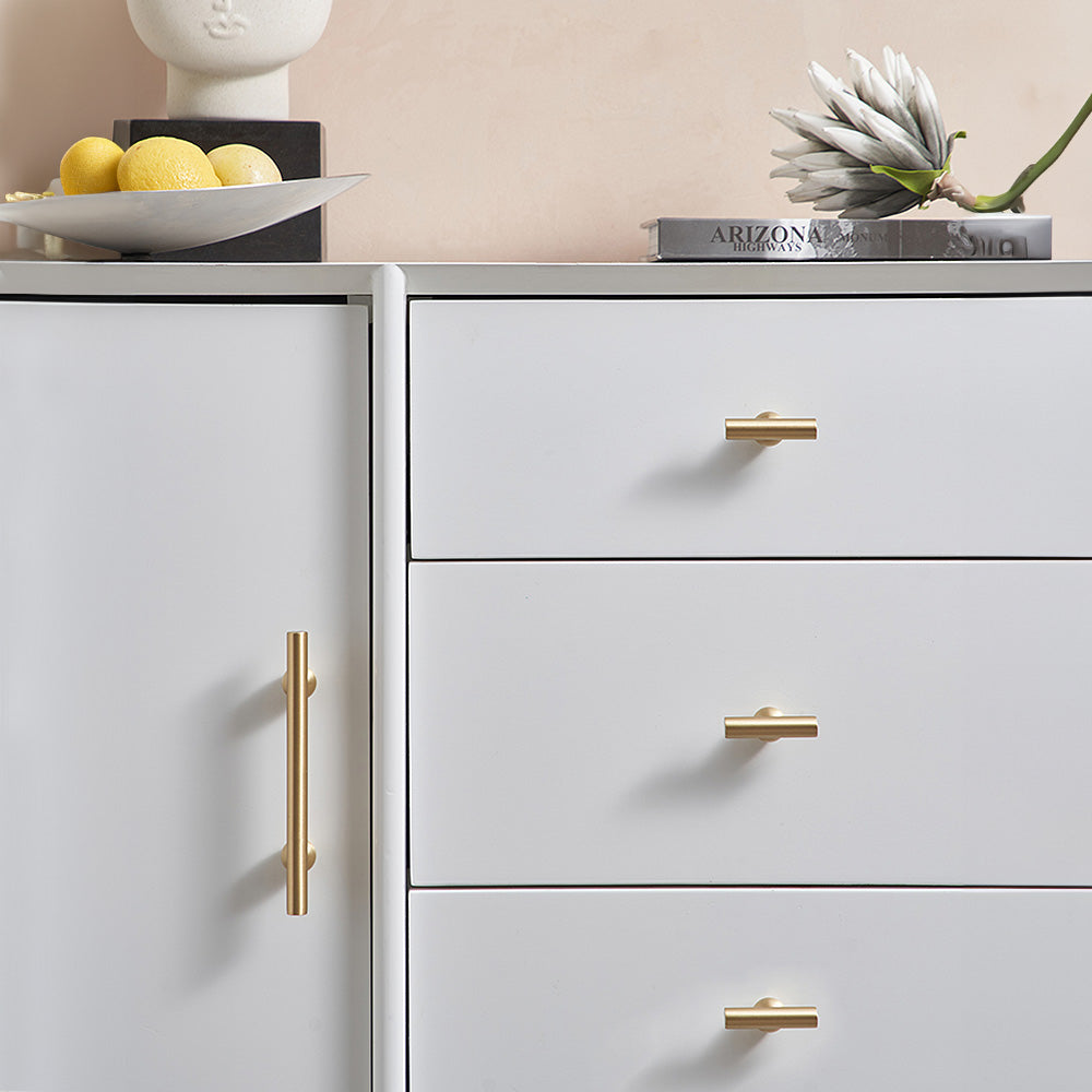 Comforsyco Pure Brass Gold Round Bar Cabinet Pulls for Wardrobe Doors