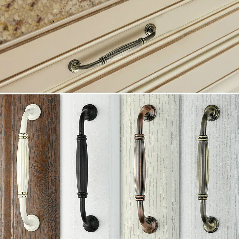 Retro fluted cabinet pull with matching T-bar knob, shown clearly in a multi-view product collage