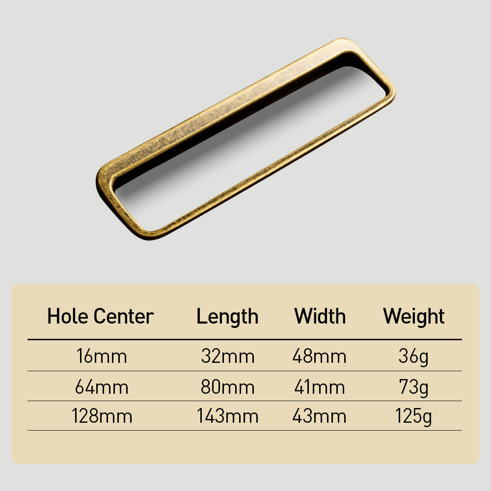 Rounded rectangle cabinet pull, shown clearly with dimensions and centers labeled