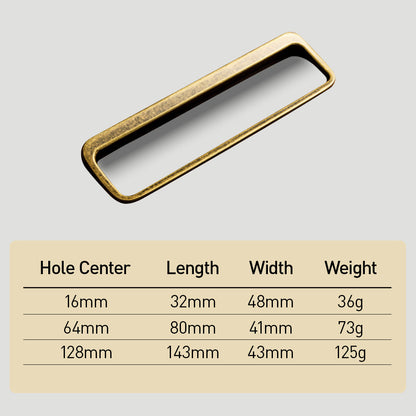 Rounded rectangle cabinet pull, shown clearly with dimensions and centers labeled