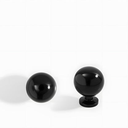 Black retro shell cup pull and round knob, pictured in one view with its shape and finish visible