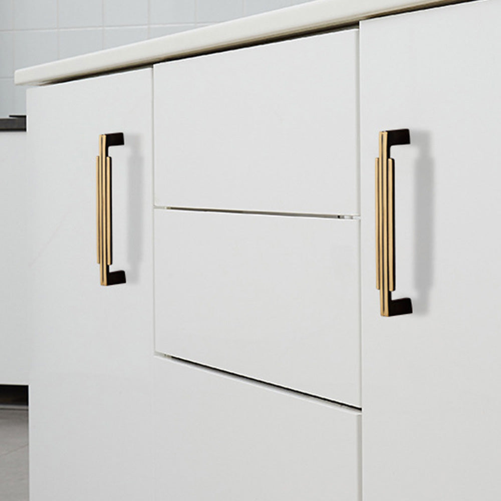 Comforsyco Ribbed Brass Cabinet Handles and Matching Knobs