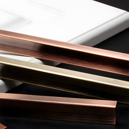 Ribbed retro recessed cabinet pull, shown clearly with its construction and finish visible