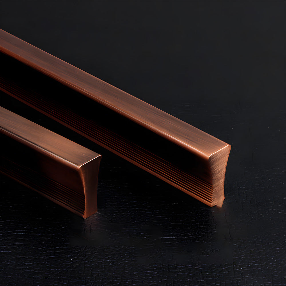 Ribbed retro recessed cabinet pull, pictured in one view with its construction and finish visible