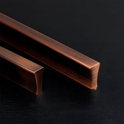 Ribbed retro recessed cabinet pull, pictured in one view with its construction and finish visible