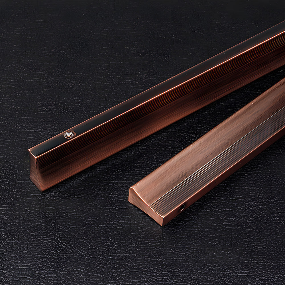 Ribbed retro recessed cabinet pull, presented for reference with its construction and finish visible