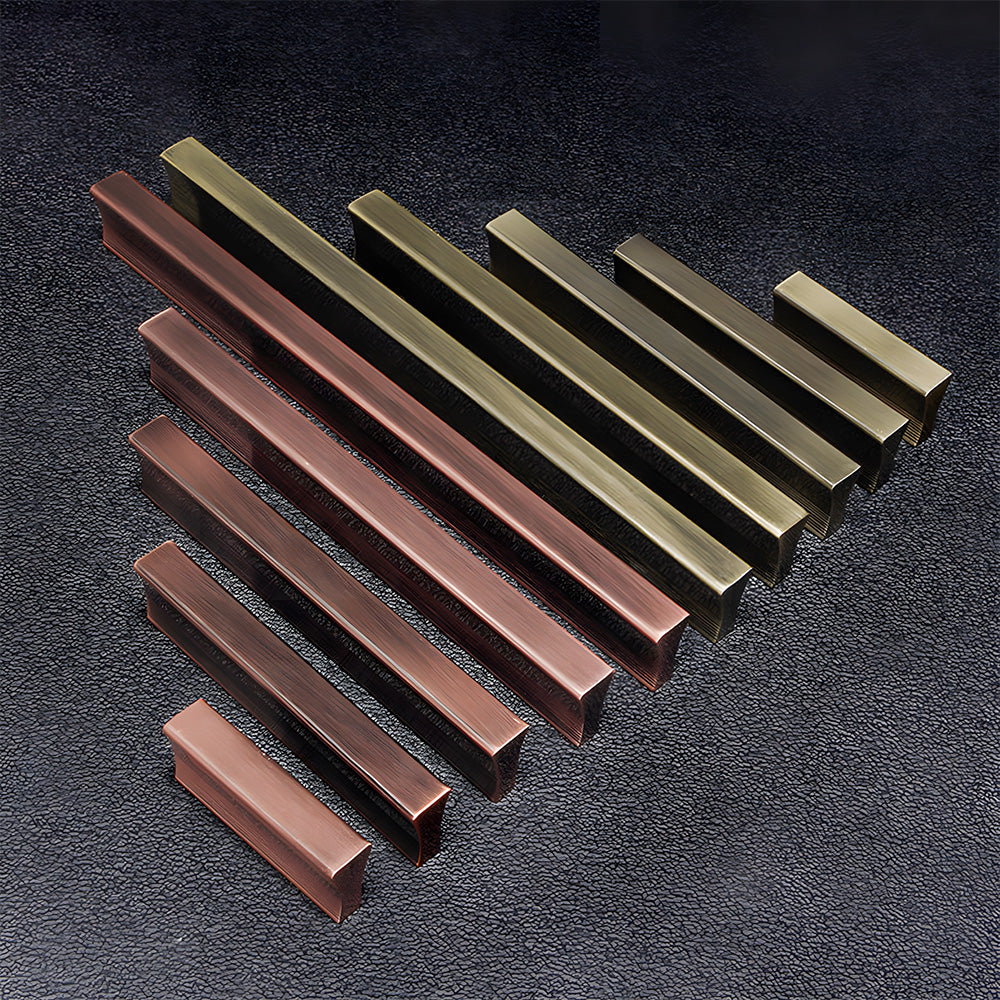 Ribbed retro recessed cabinet pull, shown clearly as a color and finish lineup with key hardware details visible