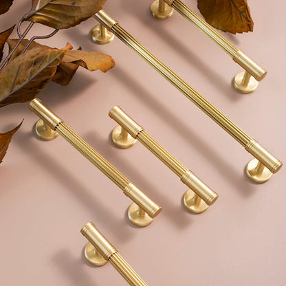 Comforsyco Ribbed Solid Brass Cabinet Pulls and Knobs