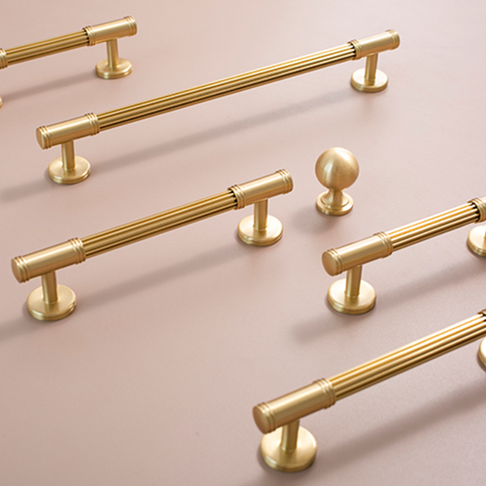 Comforsyco Ribbed Solid Brass Cabinet Pulls and Knobs
