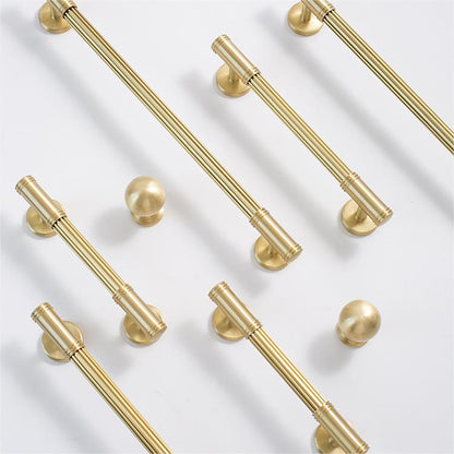 Comforsyco Ribbed Solid Brass Cabinet Pulls and Knobs