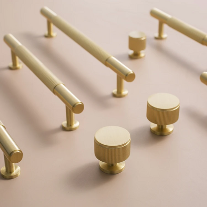 Comforsyco Ribbed Solid Brass Cabinet Pulls and Matching Knobs