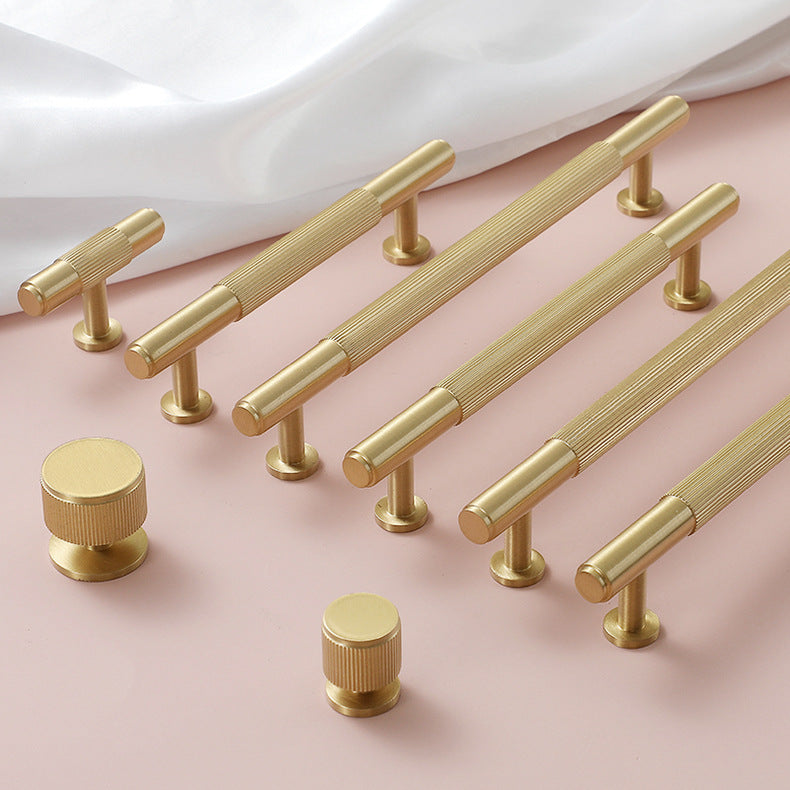Comforsyco Ribbed Solid Brass Cabinet Pulls and Matching Knobs