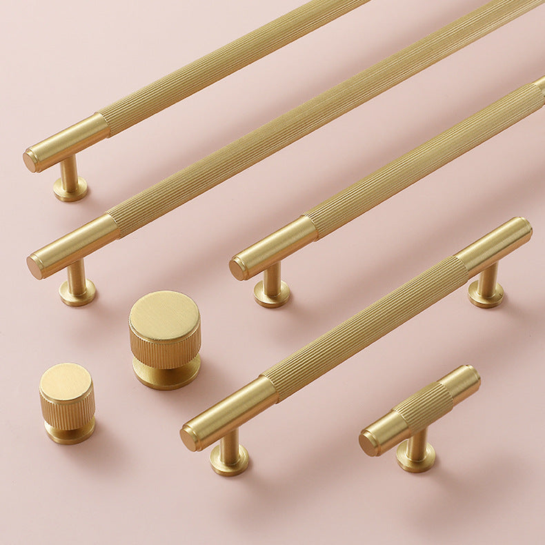 Comforsyco Ribbed Solid Brass Cabinet Pulls and Matching Knobs